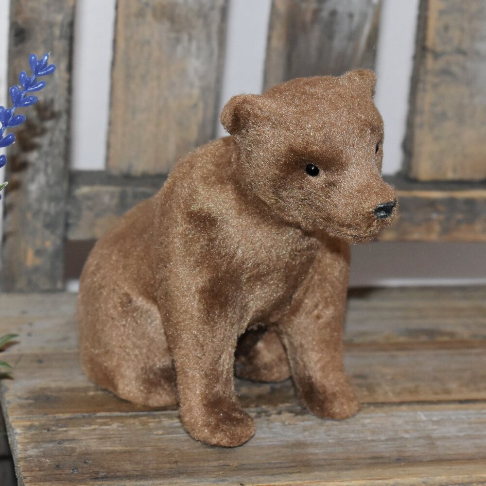 Little Woodland Brown Grizzly Bear Faux Fur Figure Rustic Country Cabin Decor